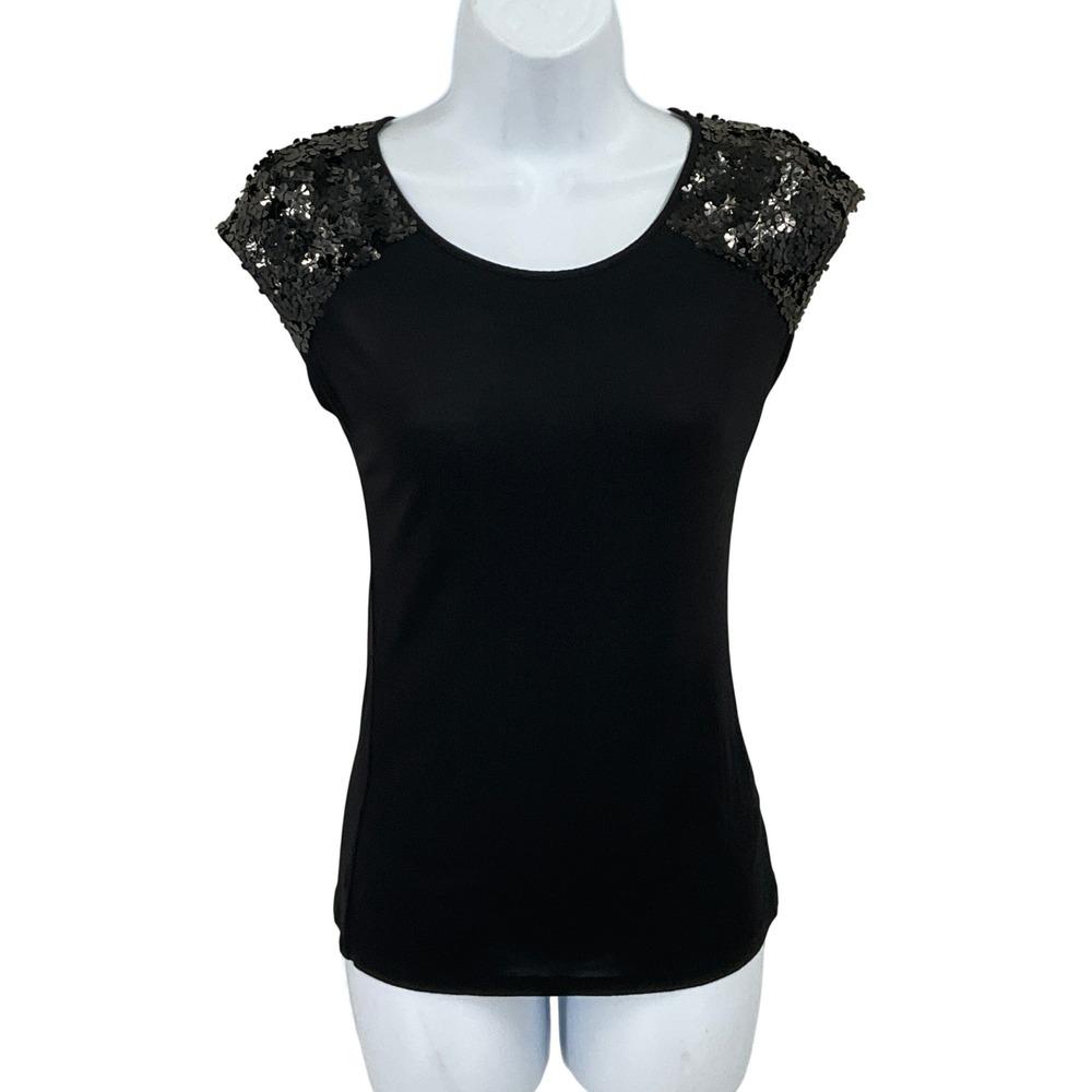 Ted Baker Carona Top Women 0 Black Sequin Shoulder Classic Minimalist Glam Event